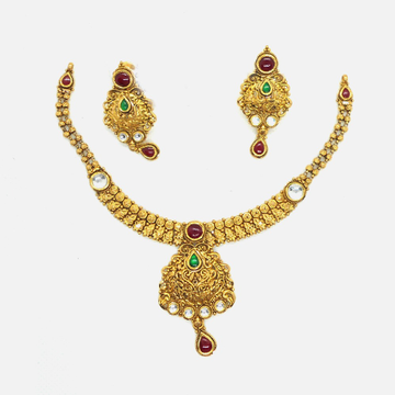 22KT Gold Antique Bridal Necklace Set RHJ-4496