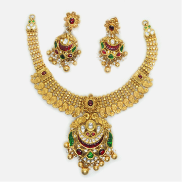 916 Gold Traditional Bridal Necklace Set RHJ-6025