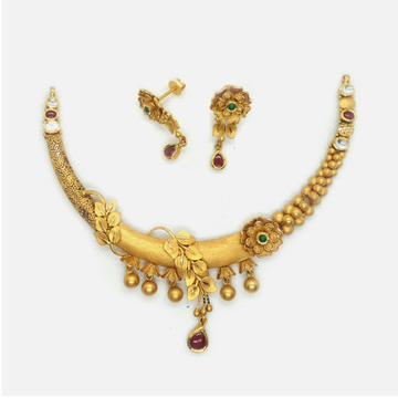 916 Gold Antique Wedding Necklace Set RHJ-4957