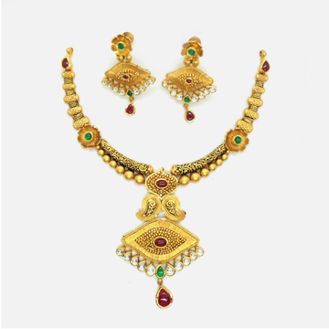 22kt Gold Antique Wedding Necklace Set RHJ - 4966