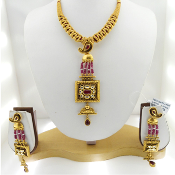 22KT Gold Antique Colorful Bridal Necklace Set RHJ...