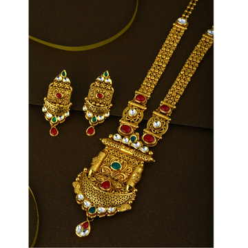 916 CZ Pure Gold Antique Long Necklace Set 