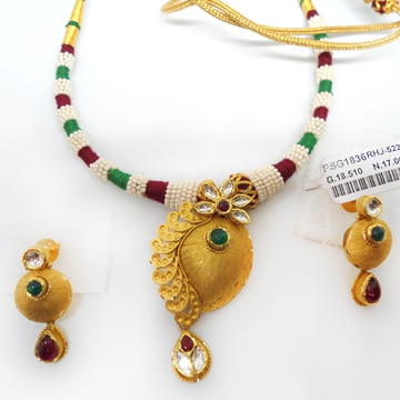 22KT Gold Antique Mango Design Necklace Set RHJ-52...