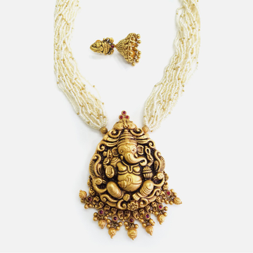 916 Gold Antique Temple Work Necklace Set RHJ - N0...