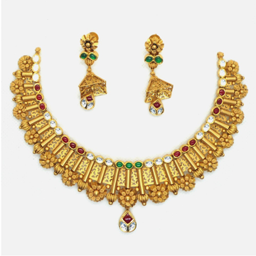 22K Gold Antique Wedding Necklace Set RHJ - 4964