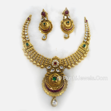 916 Antique Gold Bridal Long Necklace and Earring...