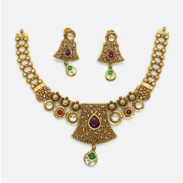 22KT Gold Antique Wedding Necklace Set RHJ-4946