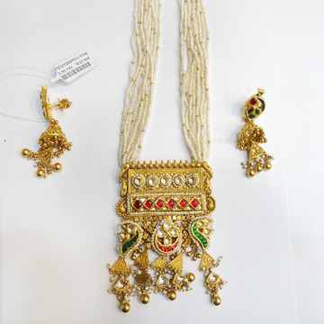 22KT Gold Traditional Long Necklace Set For Bridal...