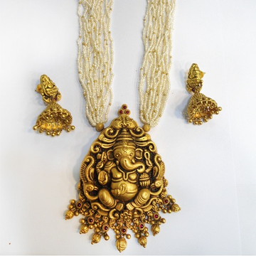 916 Gold Antique Ganesh Design Long Necklace Set R...