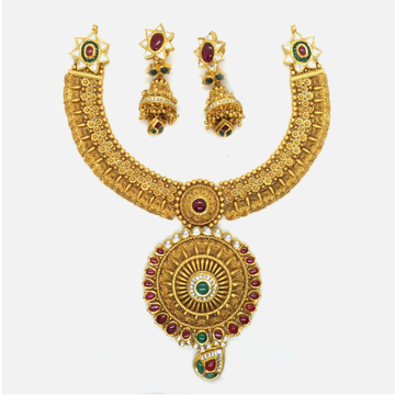 916 Gold Antique Bridal Necklace Set RHJ-4855
