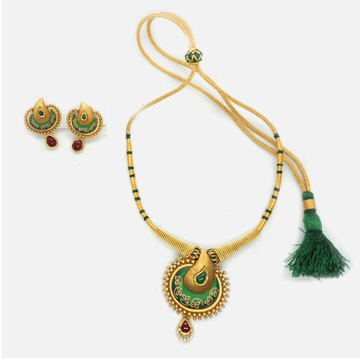 916 Gold Antique Green Colour Necklace Set RHJ - 4...