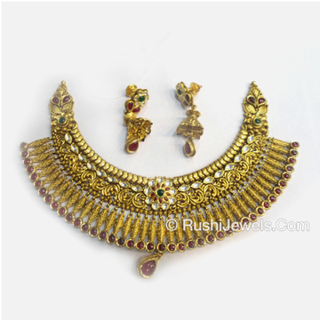 916 antique gold bridal choker necklace and earrin...