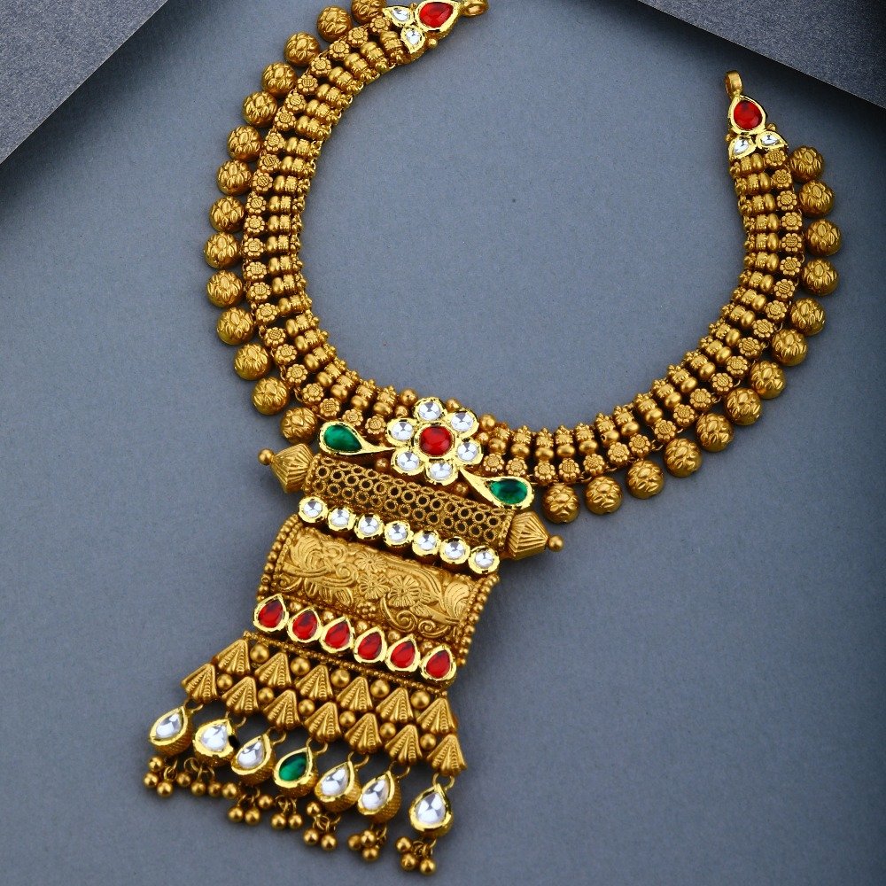 916 Gold Antique Kundan Necklce Set