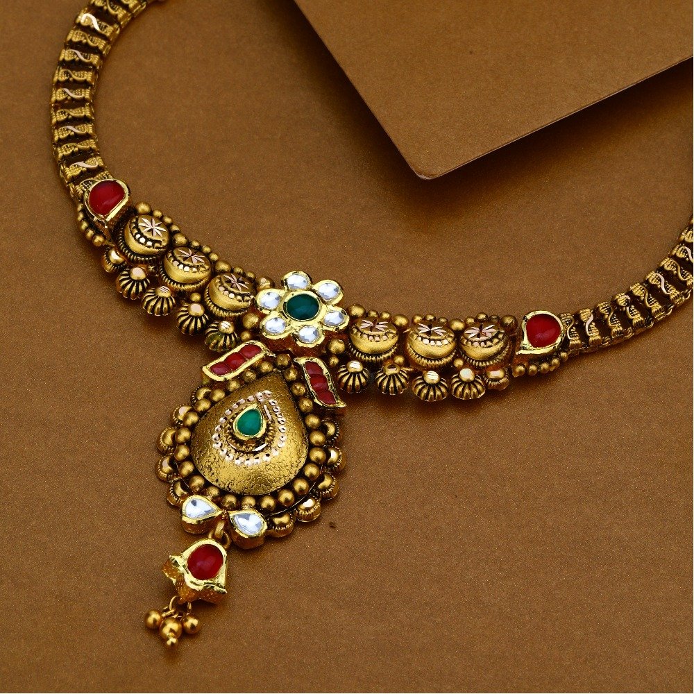 22K Gold Antique Jadtar Necklace Set