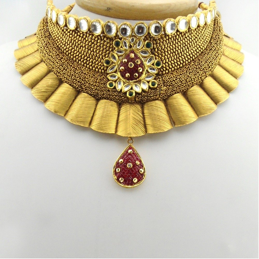 916 Gold Antique Bridal Necklace Set RHJ-3161