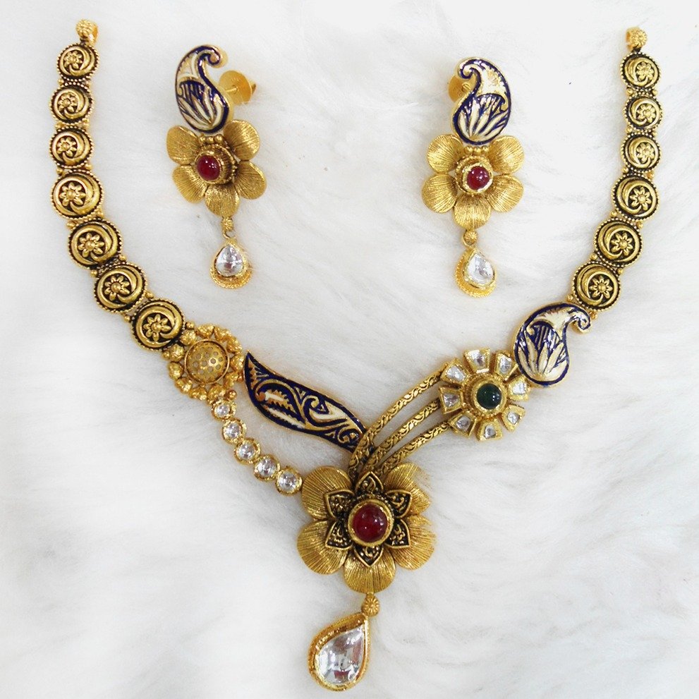 916 Gold Antique Wedding Necklace Set RHJ-5586