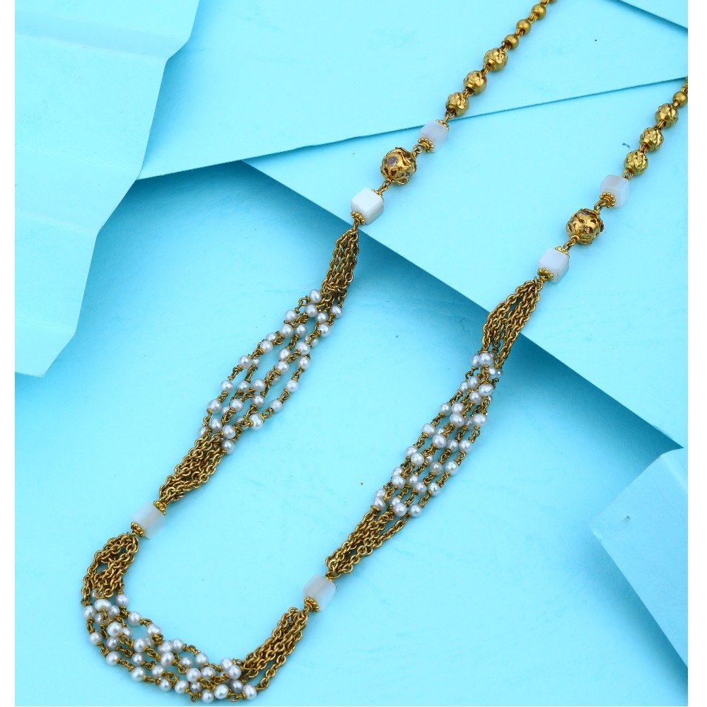 22KT Gold New Latest Design Hallmark  White Moti Mala 