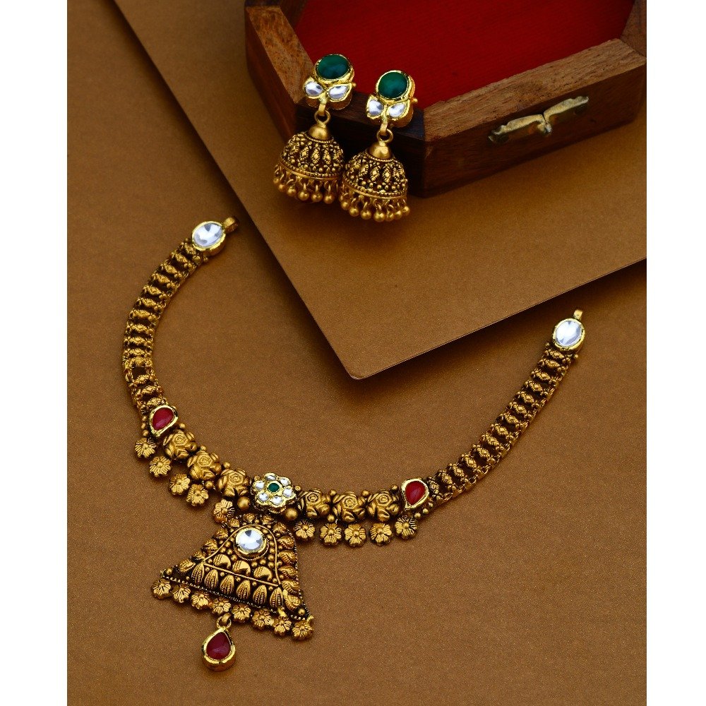 916 Gold Antique Necklace Set For Wedding