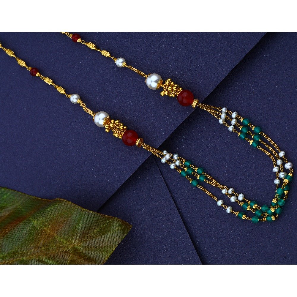 916 gold Hallmark Mani Moti Multi Colour Mala