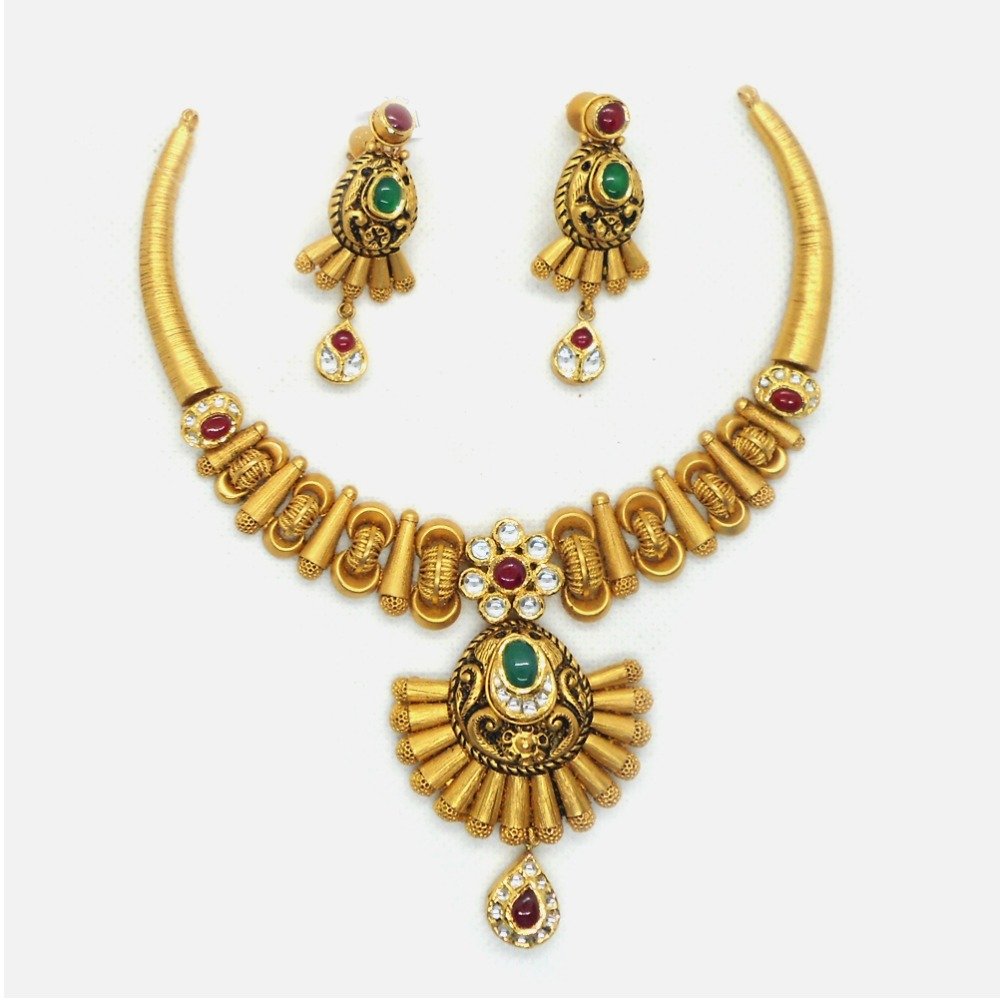 22KT Gold Antique Bridal Necklace Set RHJ-4953