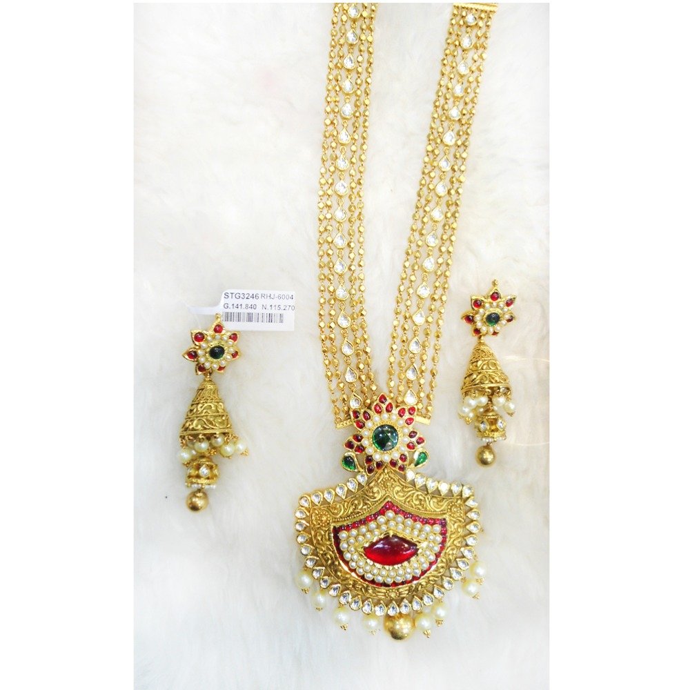 916 Gold Color Stone Bridal Long Necklace Set RHJ-6004
