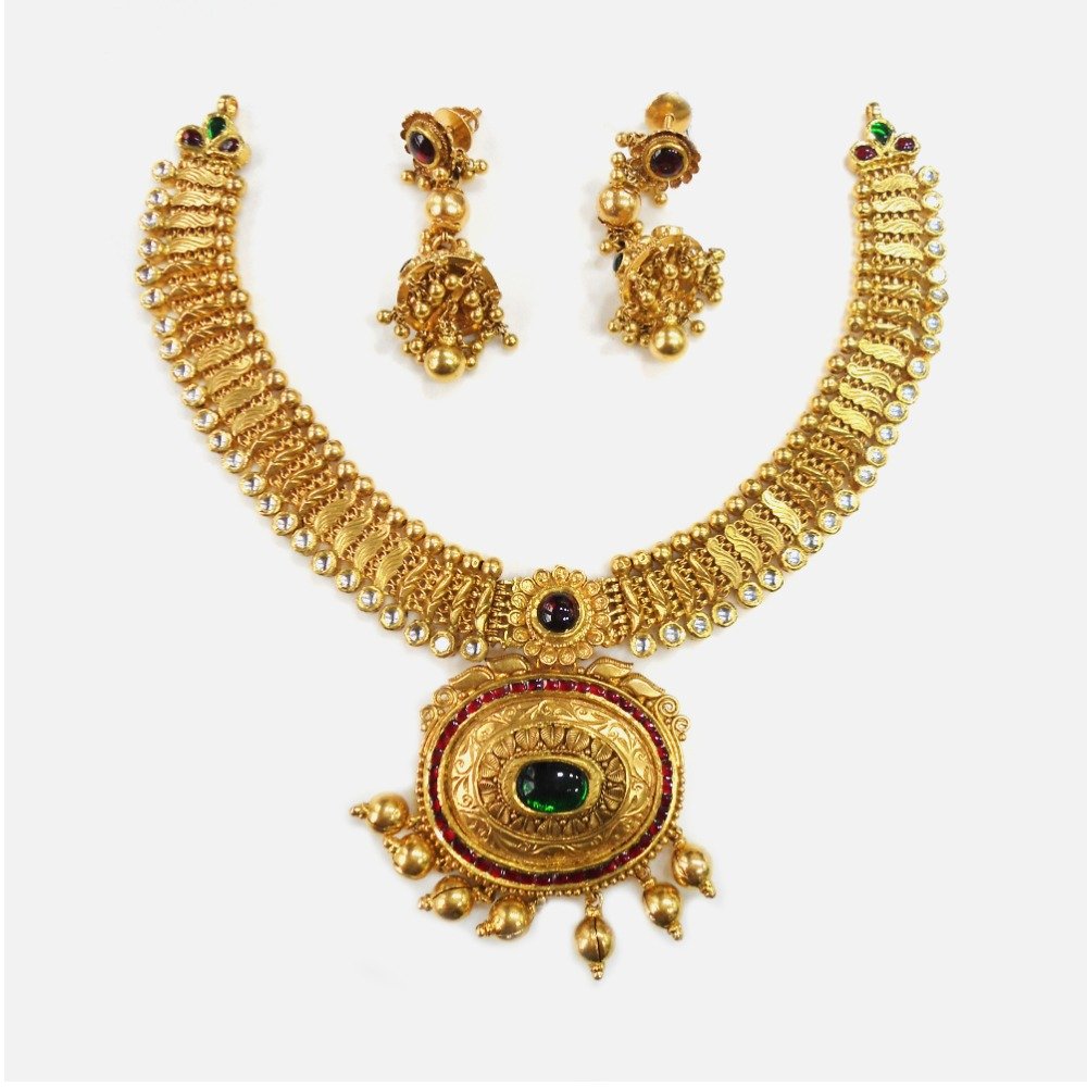 916 Gold Designer Bridal Necklace set RHJ-0007
