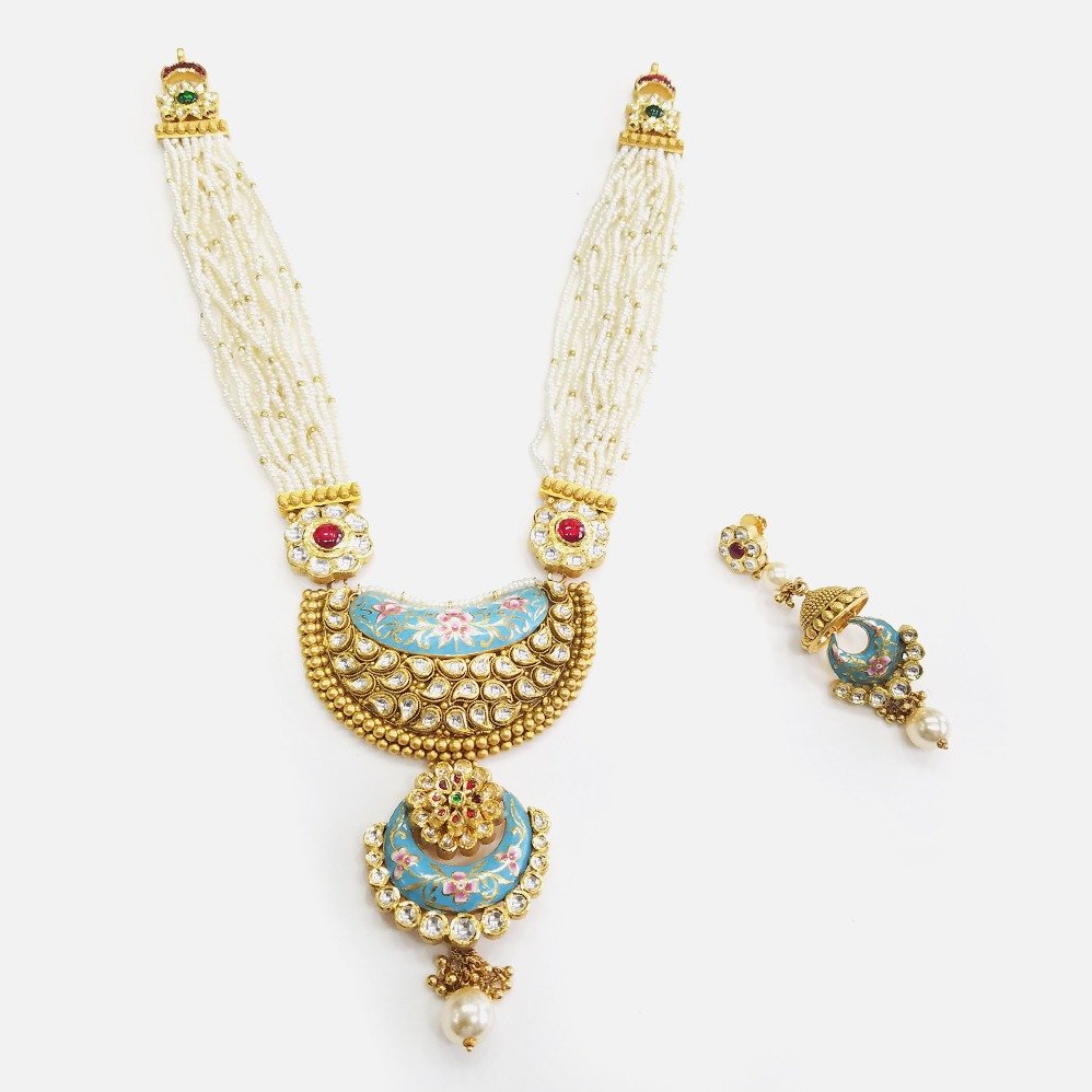 916 Gold Antique Bridal Long Necklace Set RHJ - N002
