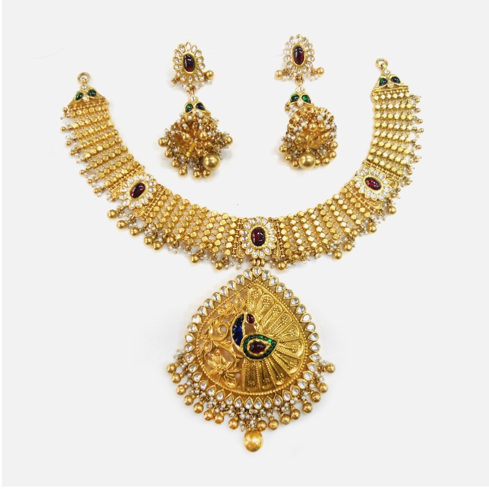 916 Gold Designer Bridal Necklace Set RHJ-0002