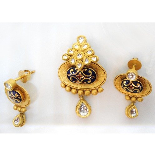 916 Gold Kundan Wedding Pendant Set RHJ-5718