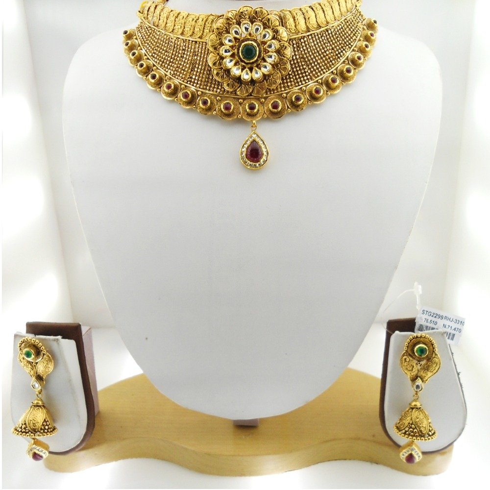 916 Gold Antique Bridal Necklace Set RHJ-3310