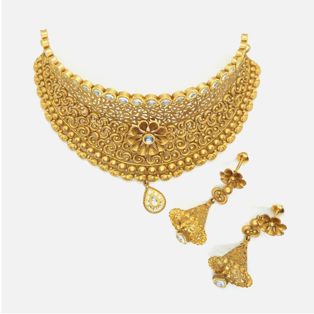 916 Gold Antique Wedding Choker Necklace Set RHJ - 4973